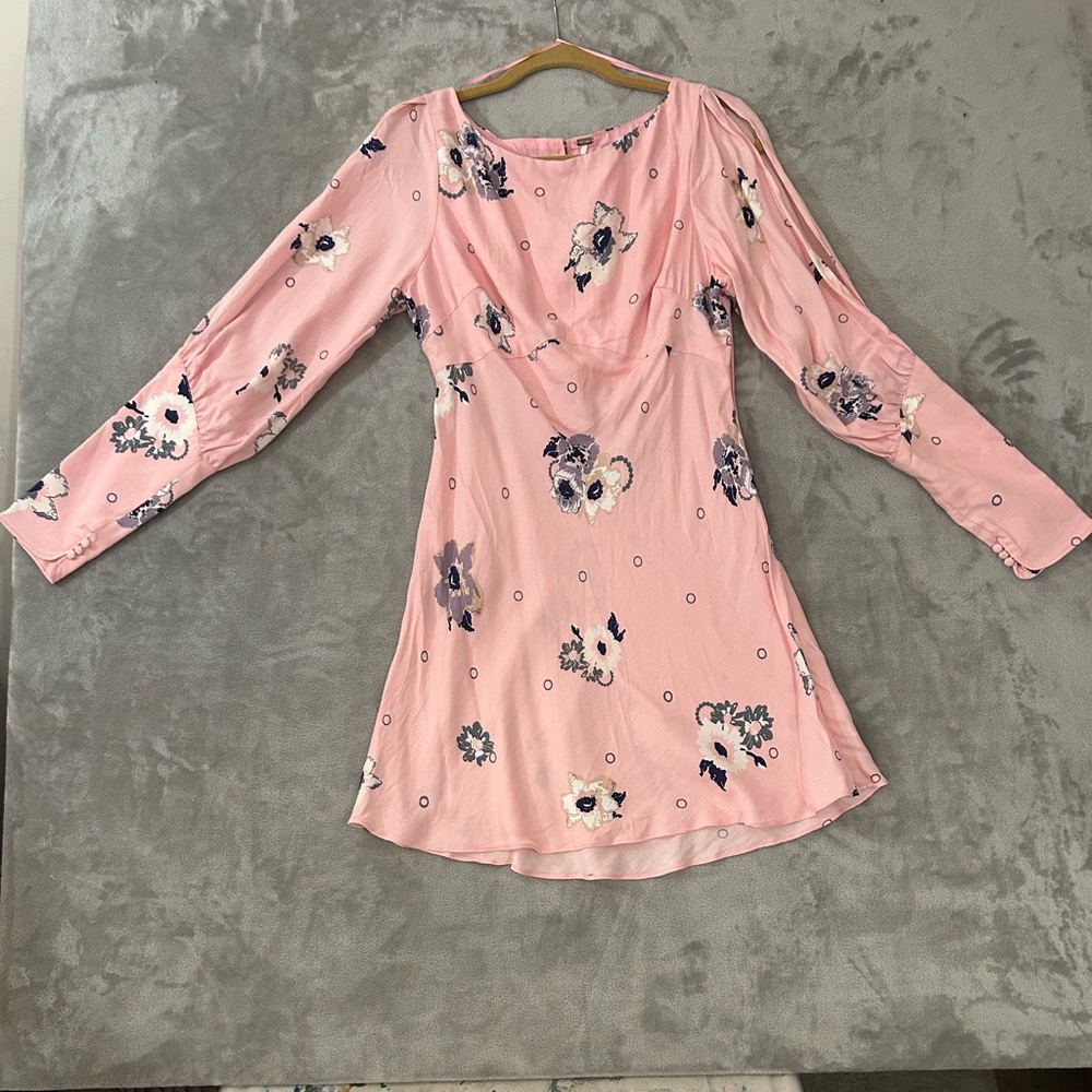 NWOT free people pink floral mini long sleeve dress - Picture 2 of 13